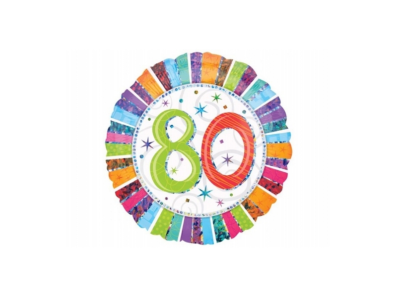 hjælpe Udpakning spade Folieballon med regnbue farver til 80 års Fødselsdag - 45 cm