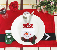 Vær forsigtig ting fredelig Bestikholder - snemand med rød hue - festlig pynt til bordet - 1 stk
